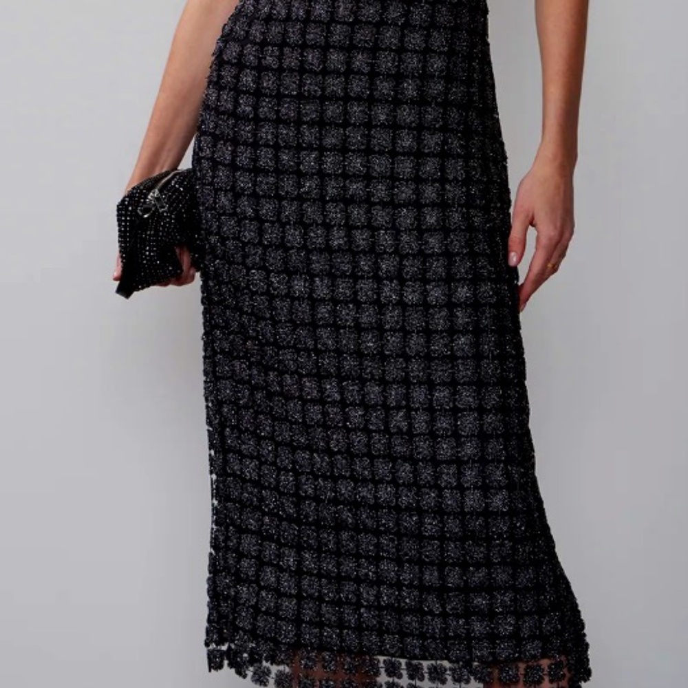 New York & Co. Metallic Floral Lace Midi Skirt